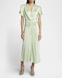 Victoria Beckham Gathered V Neck Midi Dress at Neiman Marcus