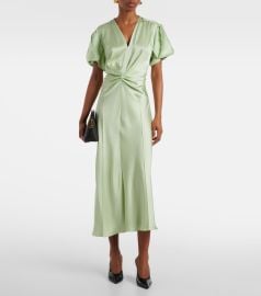 Victoria Beckham Gathered V Neck Midi Dress at Mytheresa