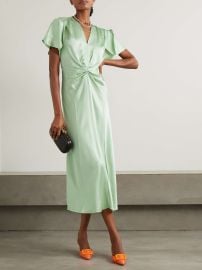 Victoria Beckham Gathered V Neck Midi Dress at Net a Porter