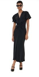 Victoria Beckham Gathered V Neck Midi Dress Black 10 at Shopbop