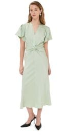 Victoria Beckham Gathered V-Neck Midi Dress Jade 4 at Shopbop