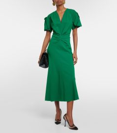 Victoria Beckham Gathered V Neck Midi Dress in Viridian at Mytheresa