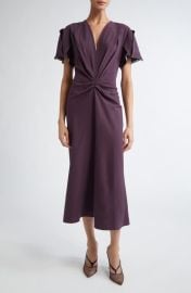 Victoria Beckham Gathered Wool Blend Crepe Midi Dress at Nordstrom