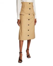 Victoria Beckham High-Waist Twill Midi Flare Skirt at Neiman Marcus