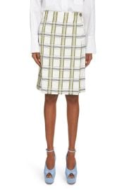 Victoria Beckham Jacquard Check Wrap Skirt in Off White/Navy/Khaki at Nordstrom