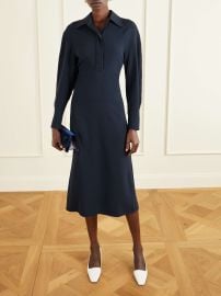Victoria Beckham Long Sleeve Polo Midi Dress in Navy at Net a Porter