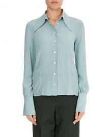 Victoria Beckham Long-Sleeve Silk Pointed-Collar Top at Neiman Marcus