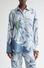 Victoria Beckham Piped Floral Silk Satin Button-Up Pajama Shirt at Nordstrom
