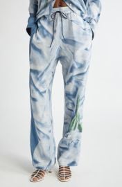 Victoria Beckham Pleat Detail & Flowers Trompe l\'Oeil Silk Satin Pants at Nordstrom