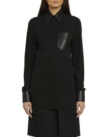 Victoria Beckham Point-Collar Leather-Trim Shirt at Neiman Marcus