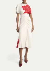 Victoria Beckham Ruched Floral Print Viscose Midi Dress at Bergdorf Goodman