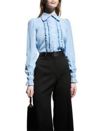 Victoria Beckham Ruffle Frill Pleated-Front Silk Blouse at Neiman Marcus