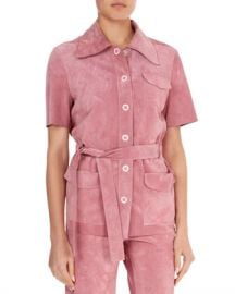 Victoria Beckham Suede Button-Front Belted Safari Top at Neiman Marcus