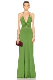 Victoria Beckham V-neck Ruched Gown in Algae FWRD at FWRD