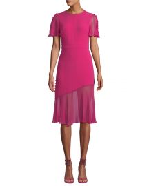 Victoria Fluttered Sheer-Sleeve Midi Dress at Bergdorf Goodman