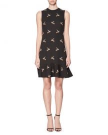 Victoria Victoria Beckham Bird-Print Flounce-Hem Minidress  Black at Neiman Marcus