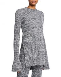 Victoria Victoria Beckham Marled Long-Sleeve Keyhole Tunic at Neiman Marcus