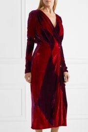 Victoria two-tone velvet wrap midi dress at Net A Porter