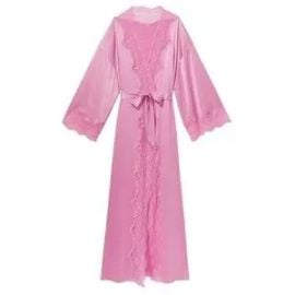 Victorias Secret Lace Trim Satin Long Robe at Victorias Secret