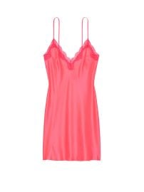 Victorias Secret Satin & Lace Slip Neon Hot Pink W/Ignited Trim at Victorias Secret