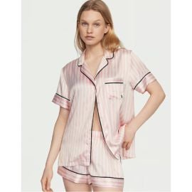 Victoriax27s Secret Intimates amp Sleepwear Nwt Victorias Secret Satin Short Two Piece Pajama Set Pink Iconic Stripexxl Poshmark at Poshmark