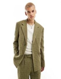 Viggo malacia checked oversized suit jacket in khaki at ASOS