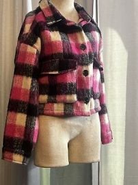 Vigoss Plaid Crop Long Quilt Like Shacket In A Cool Pink And Black Size S NEW eBay at eBay