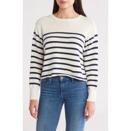 Vigoss Stripe Boxy Crop Cotton Blend Sweater in Cream/navy at Nordstrom Rack at Nordstrom Rack