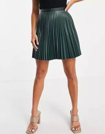 Vila Petite leather look pleated mini skirt in green at ASOS