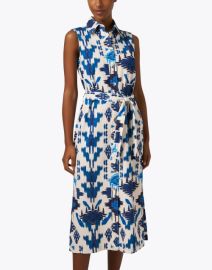 Vilagallo Livia Blue and White Ikat Shirt Dress at Halsbrook