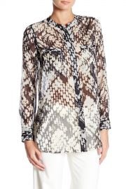 Vince   Basket Weave Print Collarless Silk Shirt   Nordstrom Rack at Nordstrom Rack