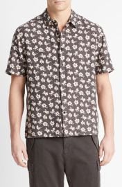 Vince Abstract Daisies Short Sleeve Linen Blend Button-Up Shirt at Nordstrom