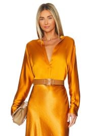 Vince Band Collar Long Sleeve Blouse In Gold Sap at Revolve