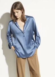 Vince Band Collar Silk Shirt at Vince