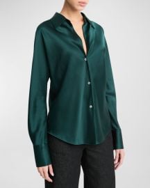 Vince Bias Silk Long-Sleeve Blouse at Neiman Marcus