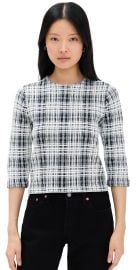 Vince Boucle Plaid Elbow Sleeve Sweater Coastal/Off White XXS at Shopbop