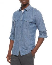 Vince Brushed Twill Long-Sleeve Denim Shirt Indigo at Neiman Marcus