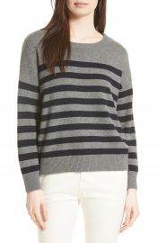 Vince Button Shoulder Stripe Cashmere Sweater at Nordstrom