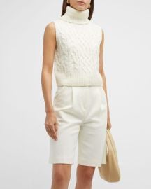 Vince Cable-Knit Turtleneck Shell Top at Neiman Marcus