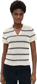 Vince Camiseta Henley a rayas de macramé para mujer at Amazon