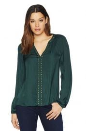 Vince Camuto  Long Sleeve Rumple Stud Trim Blouse Hunter LG at Amazon