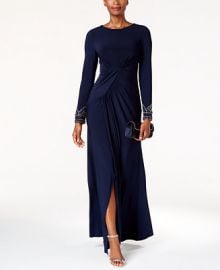 Vince Camuto Beaded Draped Gown at Macys