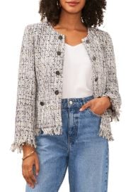 Vince Camuto Boucle Tweed Frayed Trim Jacket at Vince Camuto