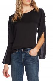 Vince Camuto Button Split Sleeve Hammered Satin Top   Nordstrom at Nordstrom