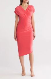 Vince Camuto Cap Sleeve Asymmetric Hem Body Con Dress in Guava at Nordstrom Rack