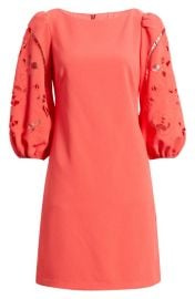 Vince Camuto Eyelet Sleeve Crepe Shift Dress at Nordstrom