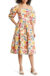 Vince Camuto Floral Off the Shoulder Stretch Cotton Midi Dress at Nordstrom