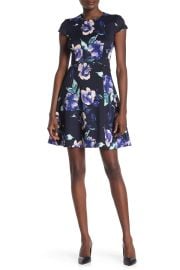 Vince Camuto Floral Short Sleeve Fit Flare Dress at Nordstrom Rack