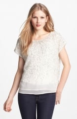 Vince Camuto Flower Fields Short Sleeve Sequin Blouse at Nordstrom