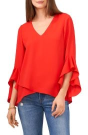 Vince Camuto Flutter Sleeve Tunic in Deep Blue Size Xx-Small at Nordstrom